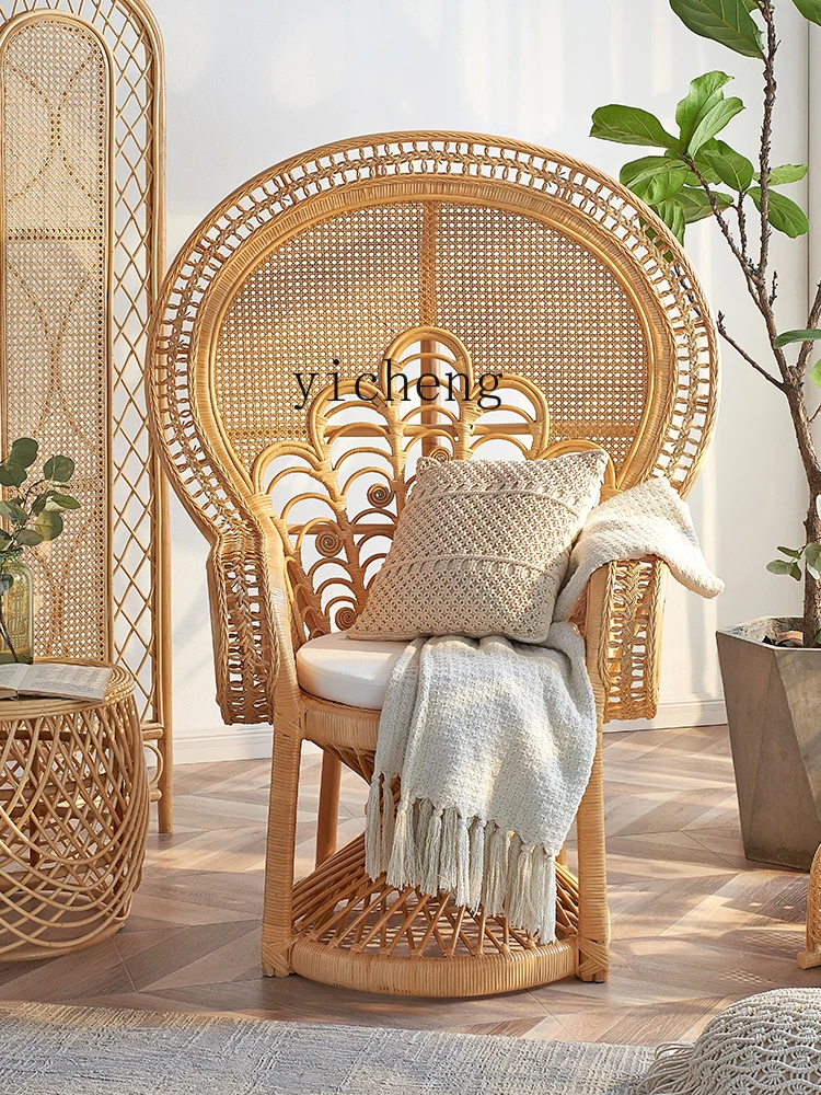 ZK Real Rattan Peacock Chair Designer Shooting Southeast Asia Rattan Furniture Art Creative Wedding Photography Props