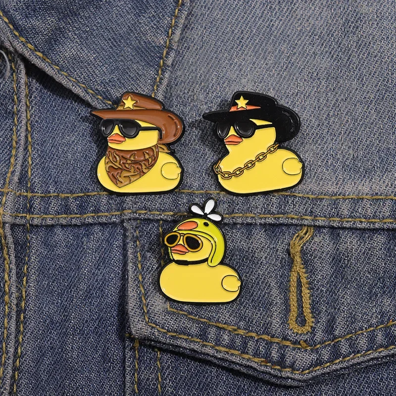 Three Yellow Ducklings Cute Pirate Sunglasses Hats Pin Decorations Metal Brooches Badges Clothing Accessories Pins for Backpacks