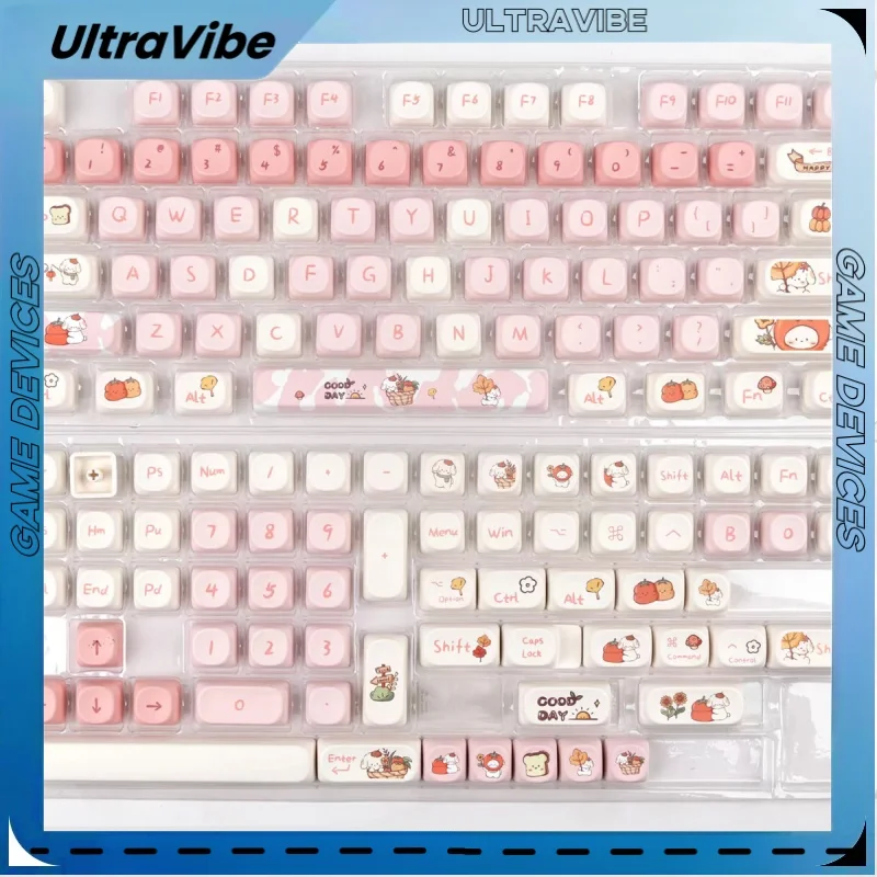 New Puppy Keycaps Moa Height Pbt Heat Sublimation 140 Keys Pink Cute Fresh Cartoon Full Set Mechanical Keyboard Keycaps Girls