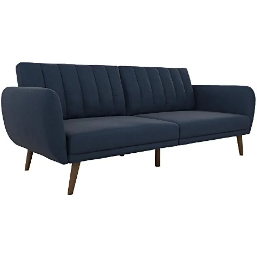 Sofa Futon, Premium Leinen polster und Holzbeine, blaues Leinen