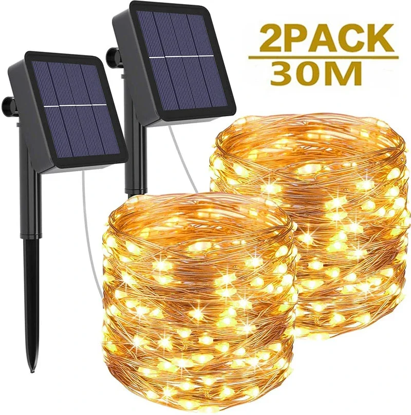 Guirxiété solaire étanche pour Noël, lumières dégradées extérieures, 62 lumières de jardin, 8 modes, guirlandes solaires pour arbres, fête