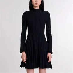 Autumn New women's round Neck button decorationFlared long Sleeve knitted dress y2k high Quality Fashion ribbed hollowSlim dress