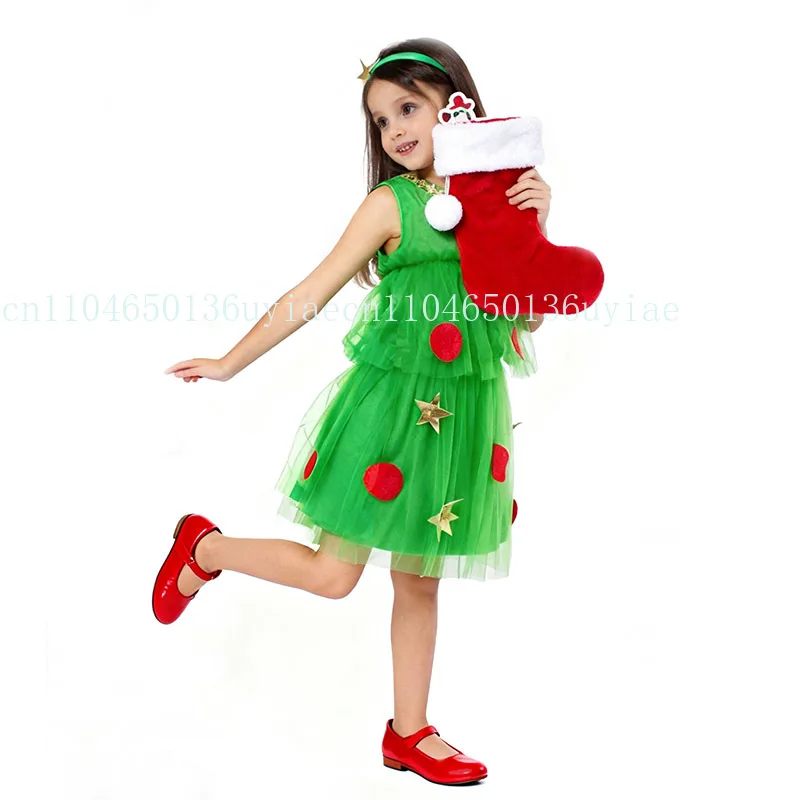 

2026 New Arrival Little Christmas Tree Halloween Fancy Dress Up Children Christmas Outfit Girls Christmas Dress Costume