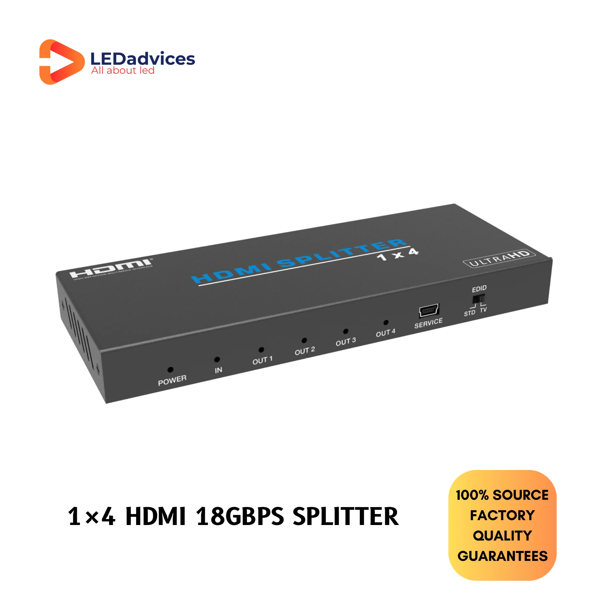 18Gbps lossless 4K60 HDMI 1x4 Splitter พร้อมฟังก์ชั่นปรับขนาดวิดีโอ4K ถึง1080p และสารสกัดจากเสียงที่มีให้เชื่อมต่อ4แสดง