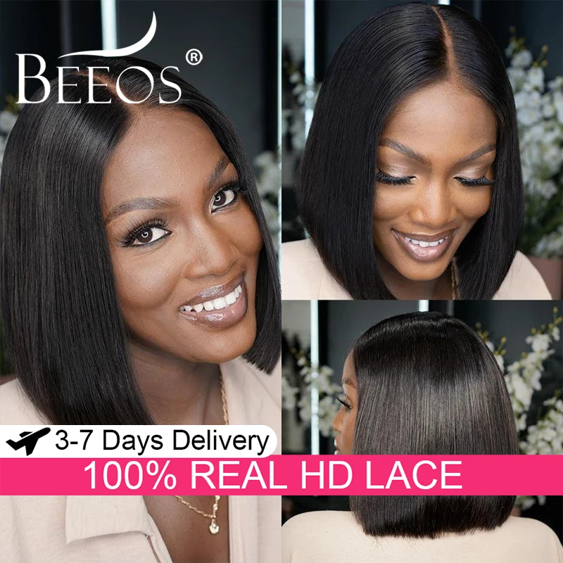 

Glueless 250% 2x6 HD Lace Closure Wigs Straight Short Bob Wig Skinlike Preplucked Human Hair Wigs Ready To Wear Brazilian Hair