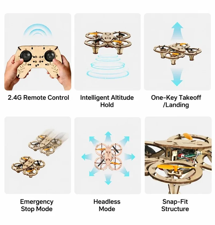 Wooden DIY Rc Drone Kit Assembled Remote Control Flying Toy Electtric Handmade Quadcopters Remote Aircraft Science Gadget