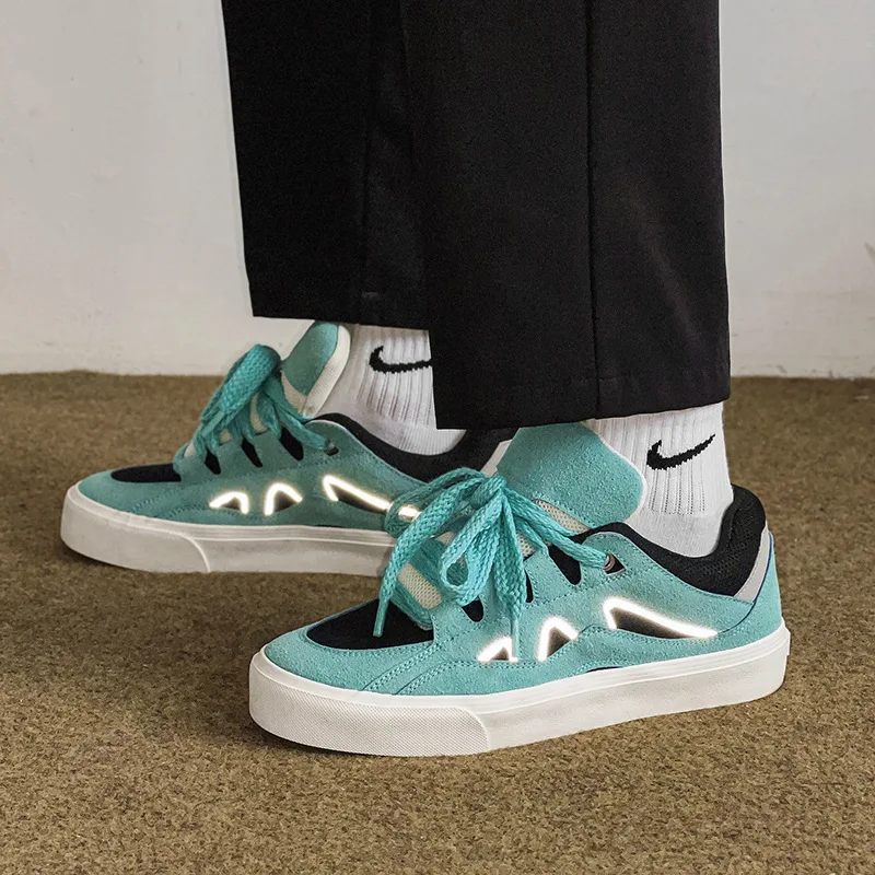 

Мужские синие кроссовки на платформе для скейтборда, модные Светоотражающие кроссовки для скейтборда, нескользящая уличная одежда, повседневная спортивная обувь