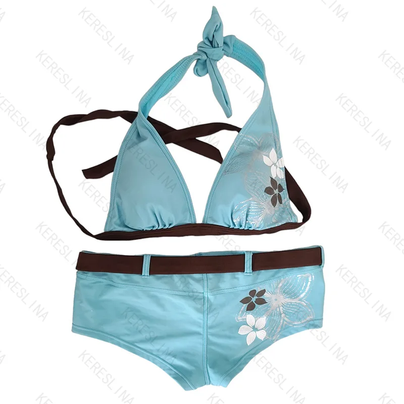 Beach vacation style light Asian floral print Y2K new fashion summer sexy spicy girl bikini shorts set