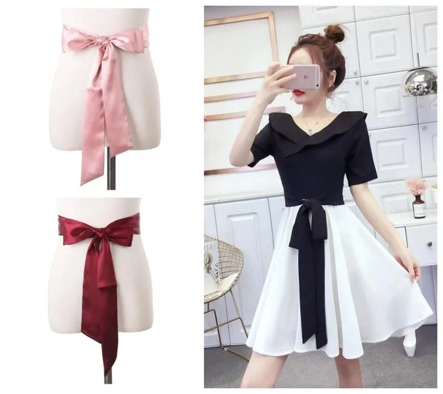 Women\'s Soft Clothing Accessories Belt Silk Scarves Women Ribbon Solid Color Dress Chiffon Long Scarf Ladies Bow Belts 180cm