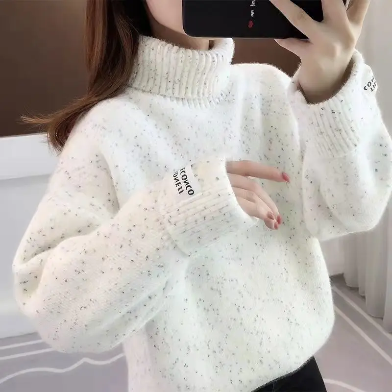 2024 Turtleneck Snowflake Knit Loose Women Sweater Winter Fashion Warm Pullover Sweaters Casual Lady Chic All-match Jumper D93