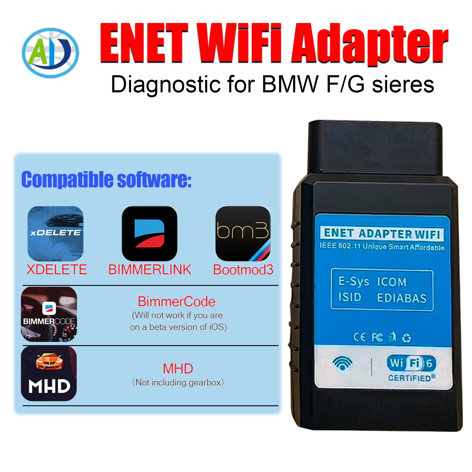 

Адаптер OBDII ENET WiFi для BMW ICOM F/G серии OBD2 Разъем кодирования Ethernet для BimmerCode, Bootmod3, xDelete, MHD для E-SYS