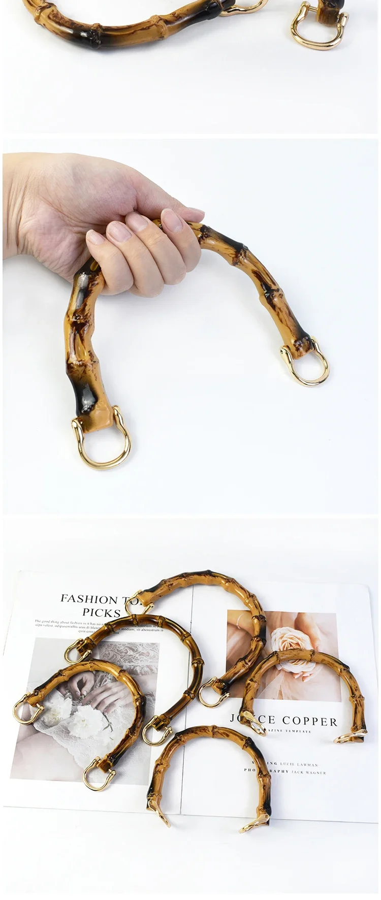 1-5Pcs Deepeel 9/10/12cm Imitation Bamboo Handle for Handbag Purse Kiss Clasp Wallet Woven Bags Handles DIY Crafts Accessories