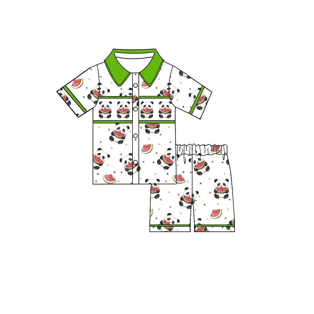 Girls' pajama set collared puff sleeves paired with trousers cartoon print suitable for both boys and girls