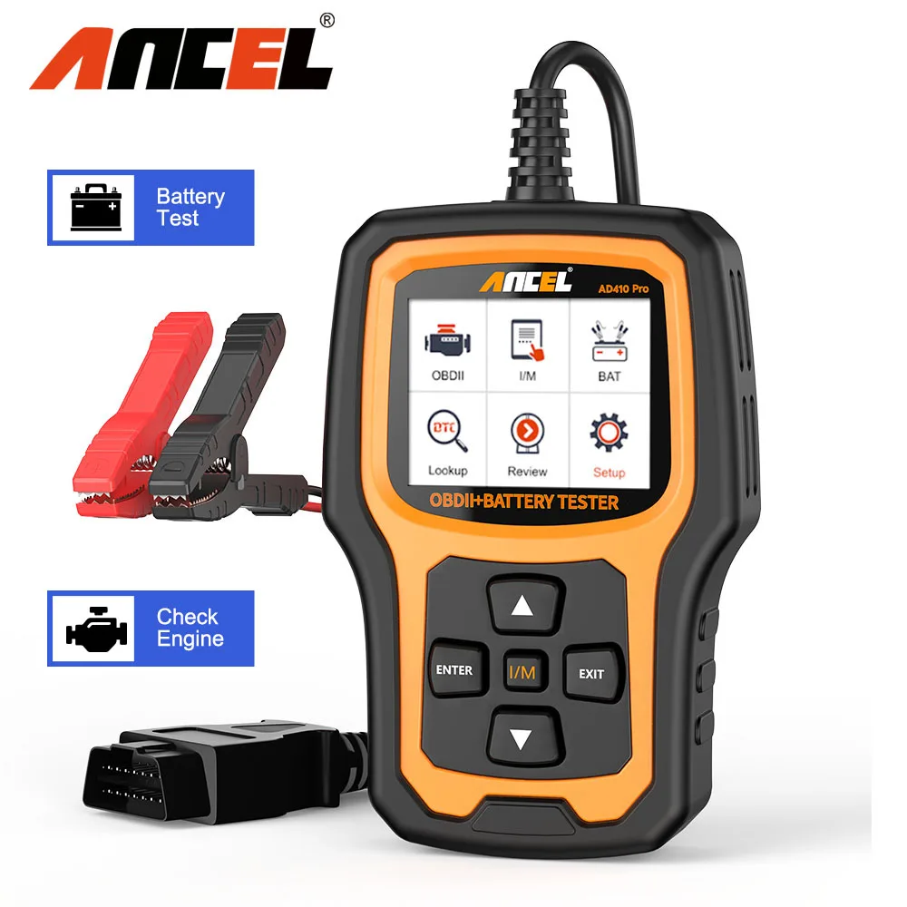 

ANCEL AD410 PRO OBD2 Scanner 6V 12V Car Battery Tester 2 in1 Car Diagnostic Scanner Battery Load Tester Check Engine Code Reader