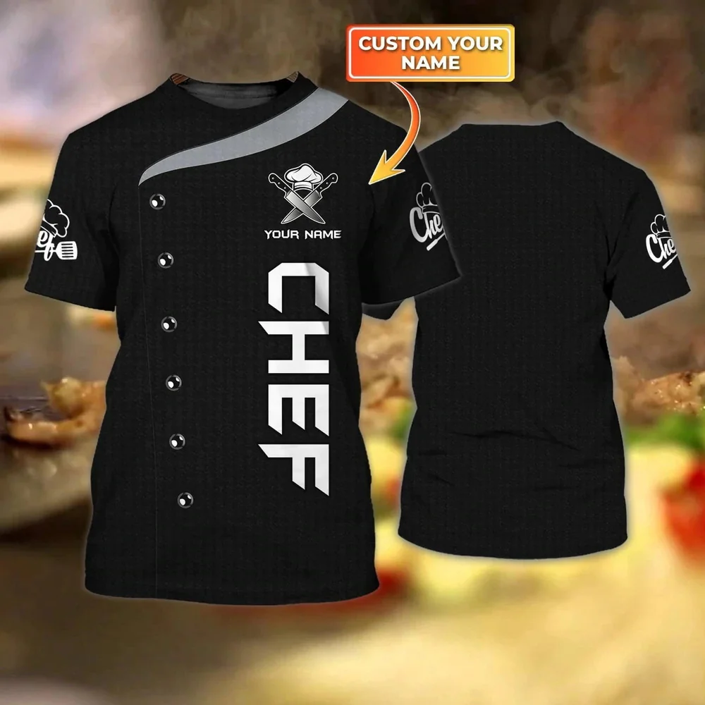 Camiseta de uniforme de Chef para hombre, camisetas de gran tamaño Harajuku con estampado 3D a la moda, camisetas de ocio con cuello redondo para