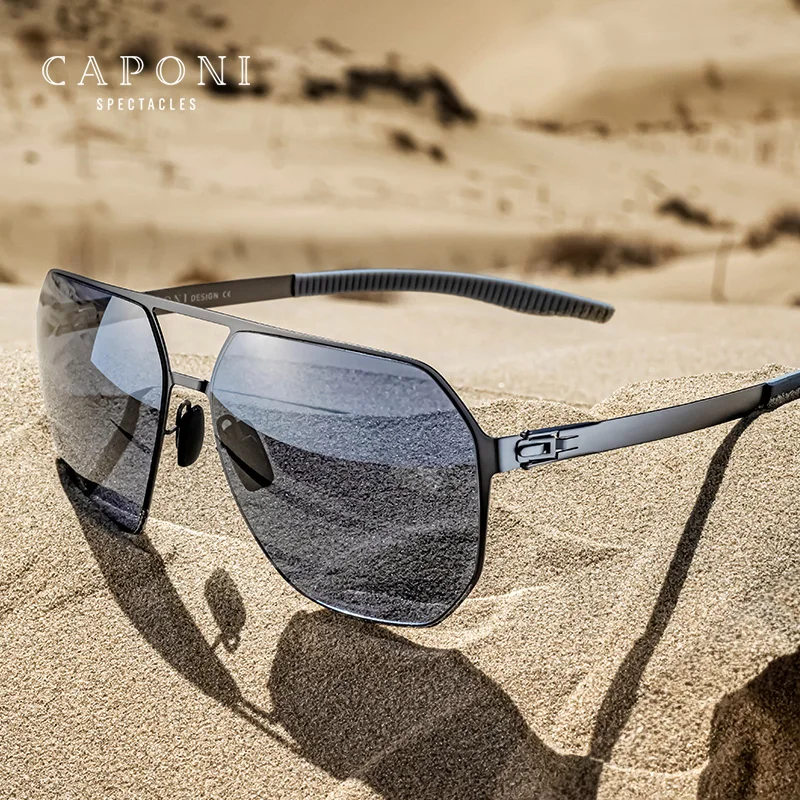 CAPONI Nylon Sunglasses For Men Super Elastic Bio-Steel Polarized Driving Sun Glasses UV400 Protect Brand Design Shades CP23017