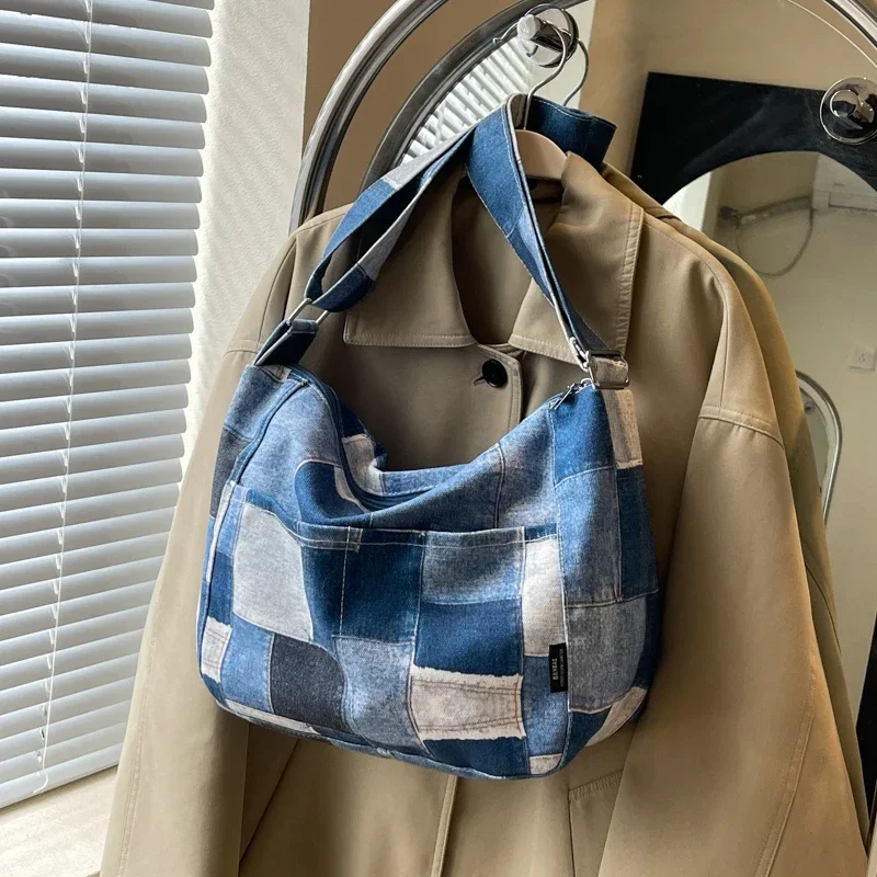 

Hot Selling Casual Canvas Denim Patchwork Women's Crossbody Bag New Fashionable and Versatile Large Capacity Tote Bag WT1127