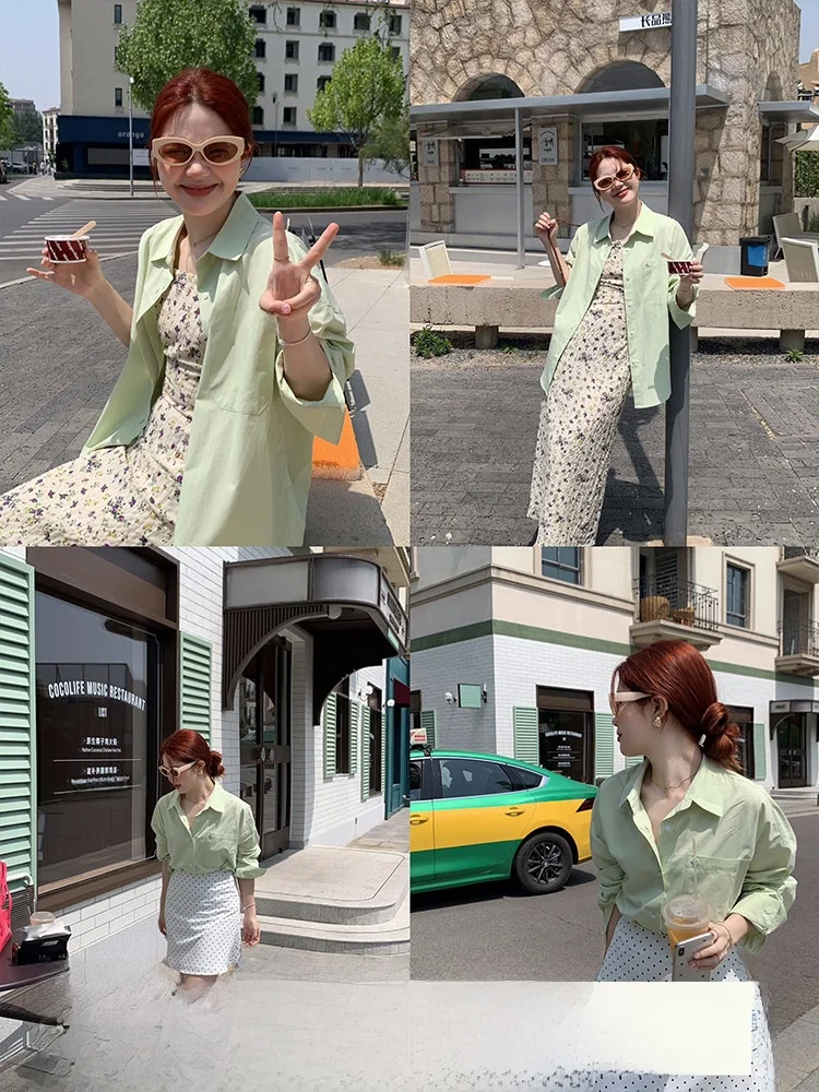 

Korean Style Women's Shirt Sun Protection Cotton Long Sleeve Loose Fit Versatile Mid-Length Breathable Summer Top