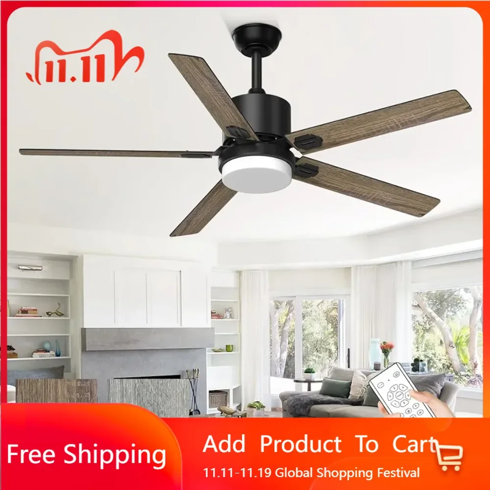 

Ceiling fan with light and remote control, 52 inch outdoor/indoor fan, used for terrace, farmhouse bedroom with 5 blades