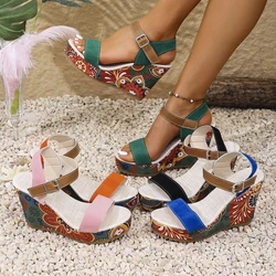 Women Wedges Sandals Print Random Platform Slippers 2024 New Summer Fashion Sandals Women Walking High Heels Shoes for Women