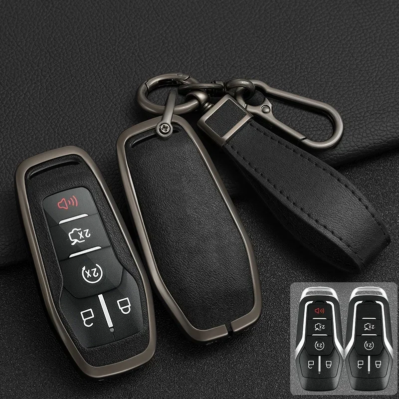 

Zinc Alloy + Leather Car Key Case For Ford Mustang Fusion Explorer Edge F-150 Mondeo 2015 2016 2017 2018 For Lincoln MKZ MKC MKX