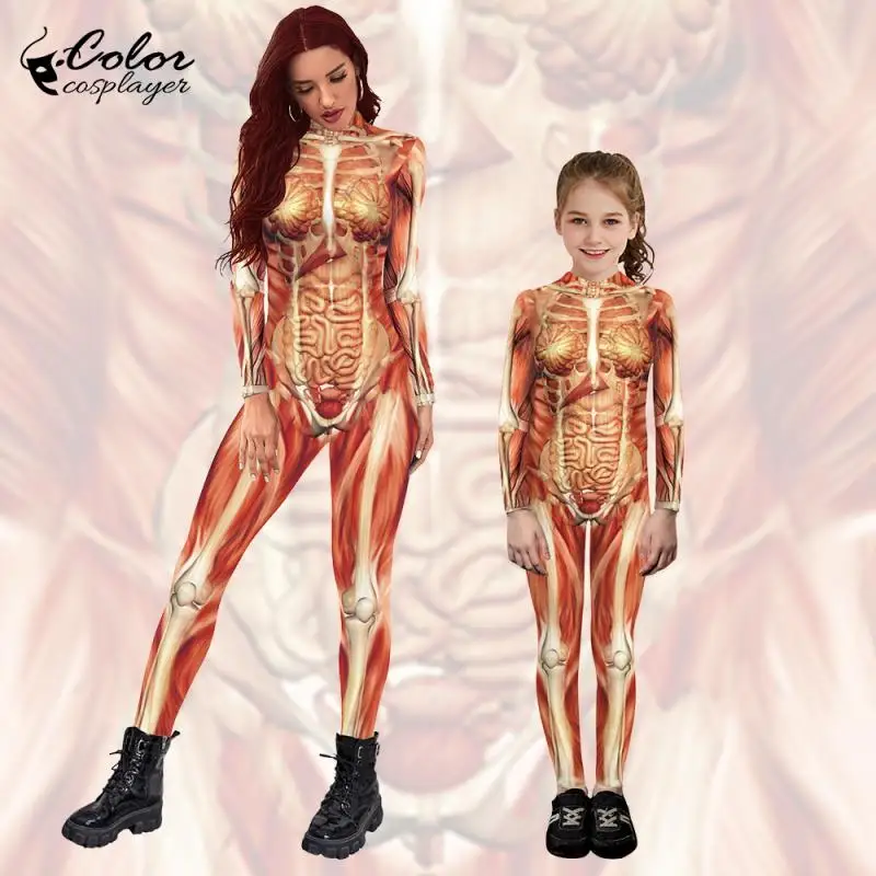 

Hallowen Terror Cosplay Costume Muscle 3D Digital Printed Parent-Child Whole Costume Bodysuit Matching Outfit Party Clothing