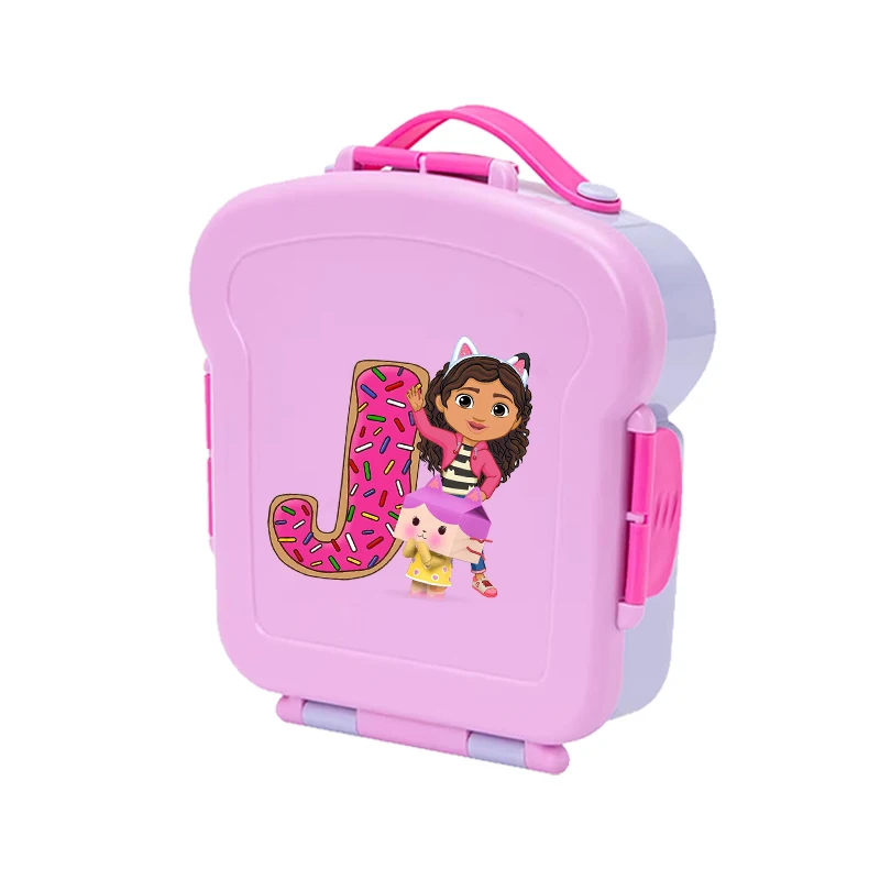 Gabby Dollhouses Kotak Makan Siang dengan Sendok Garpu Kotak Saus Anak Perempuan Anime Huruf Sekolah Piknik Bento Wadah Penyimpanan Makanan Hadiah Anak-anak