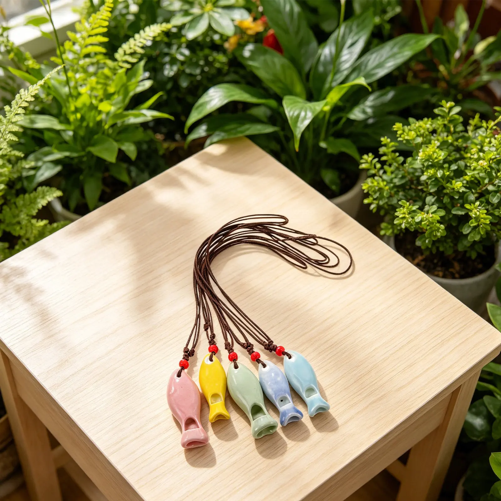 5Pcs Ceramic Kazoo Fish Whistle Pendant Handmade Colorful Mini Music Necklace Lanyard Portable Party Favor Outdoor Activity