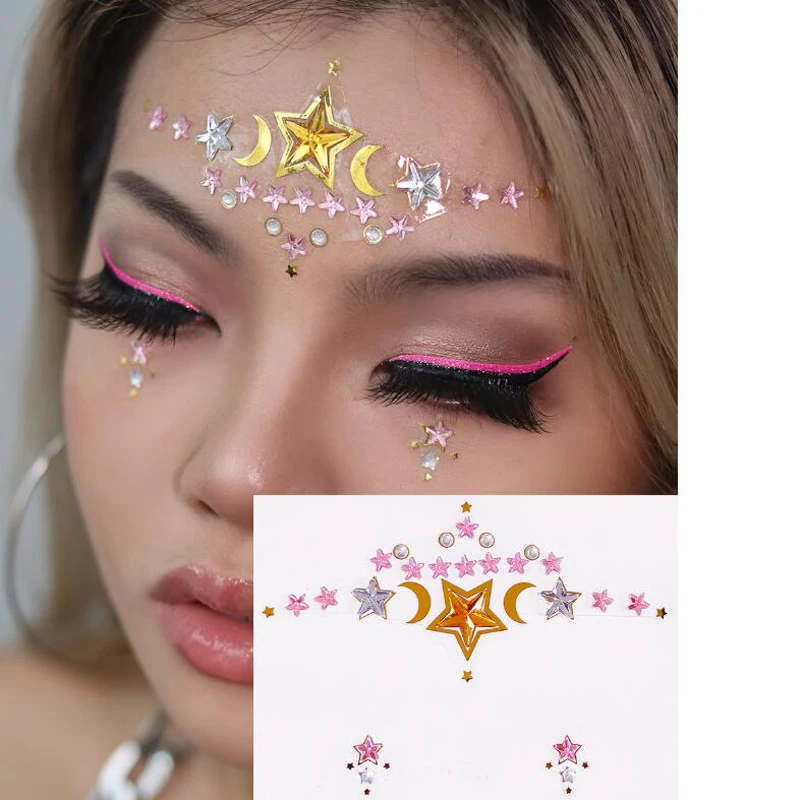 Kecantikan dekorasi wajah stiker warna berlian alis wajah wajah Makeup tato stiker klub malam wajah dansa aksesori dekoratif