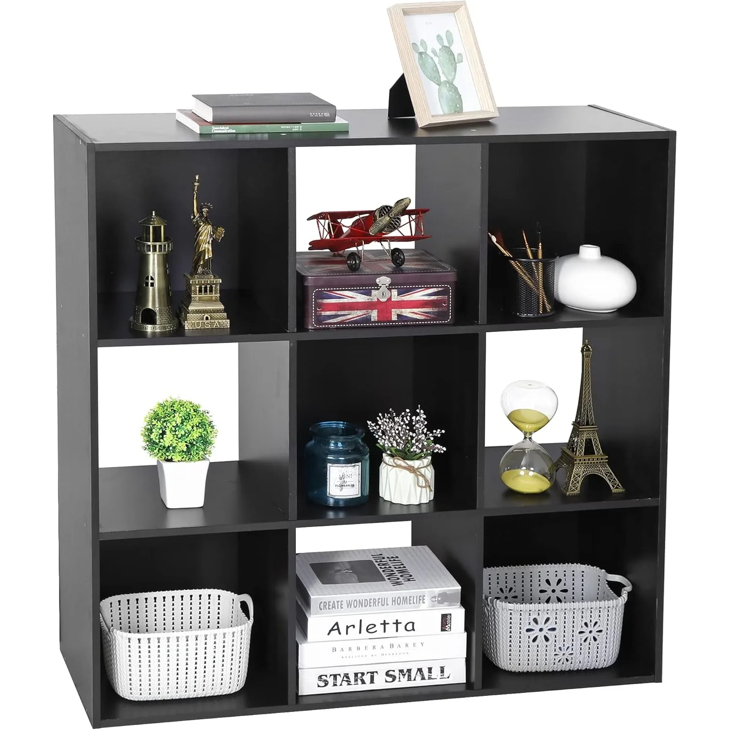 

9-cube open shelf 3-layer bookshelf, storage display rack, with 5 detachable backboards, suitable for home, office, etc., black
