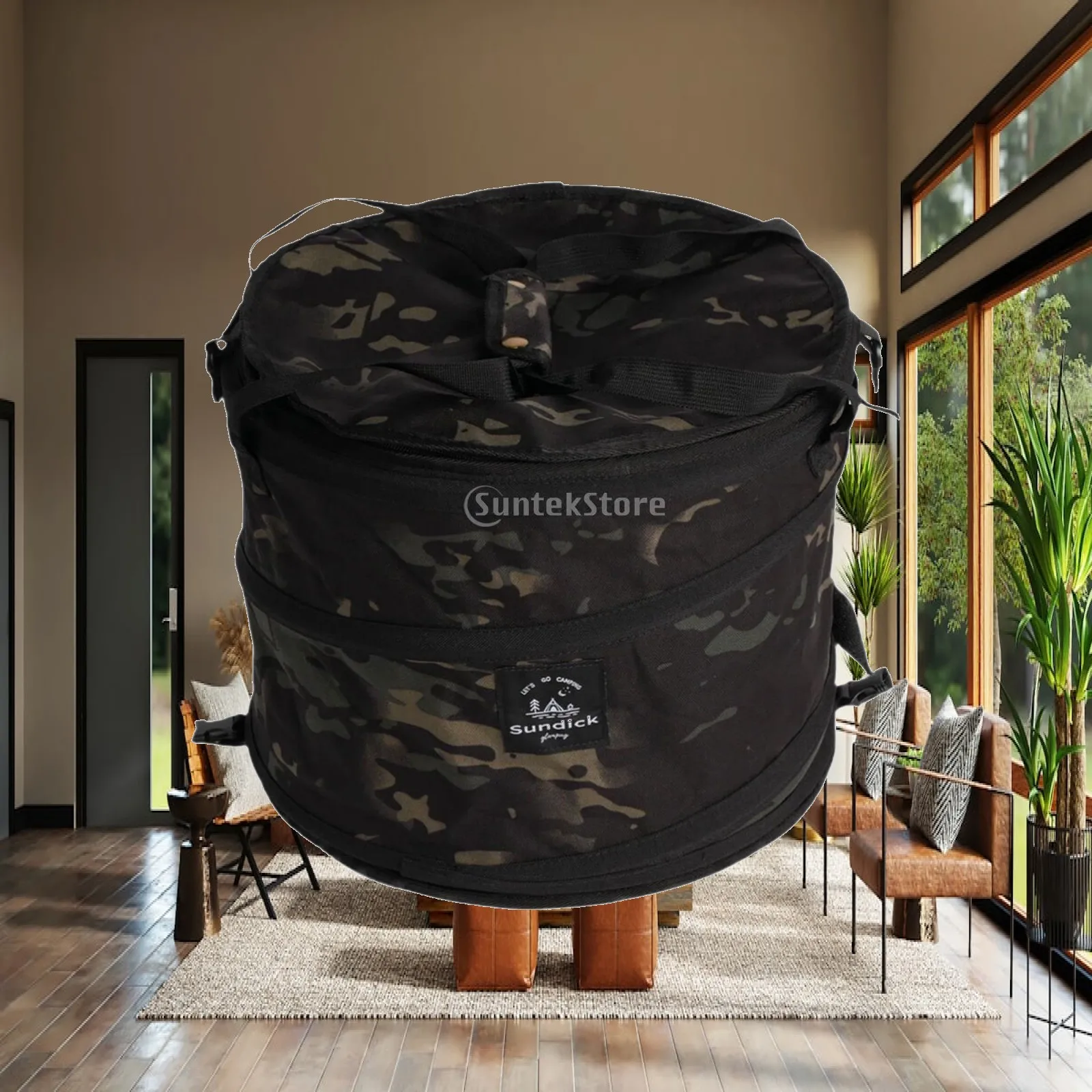 Portable Trash Bin for Camping with Lid, Laundry Organizer for Outdoor Use