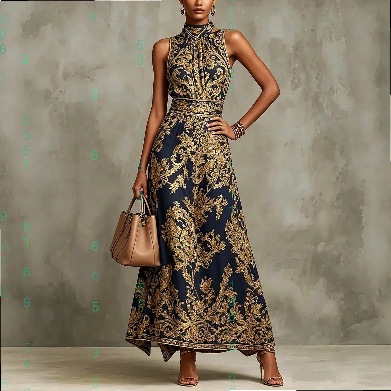 Vintage Gold Besticktes Langes Abendkleid Figurbetonte Partykleider Jumpsuit Playsuit Passendes Set