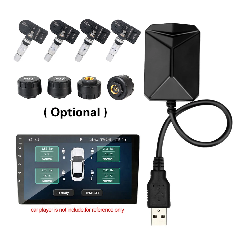 With 4 Sensors USB Android Car TPMS Tire Pressure Monitoring System Wireless Transmission TPMS Android Navigation Alarm System