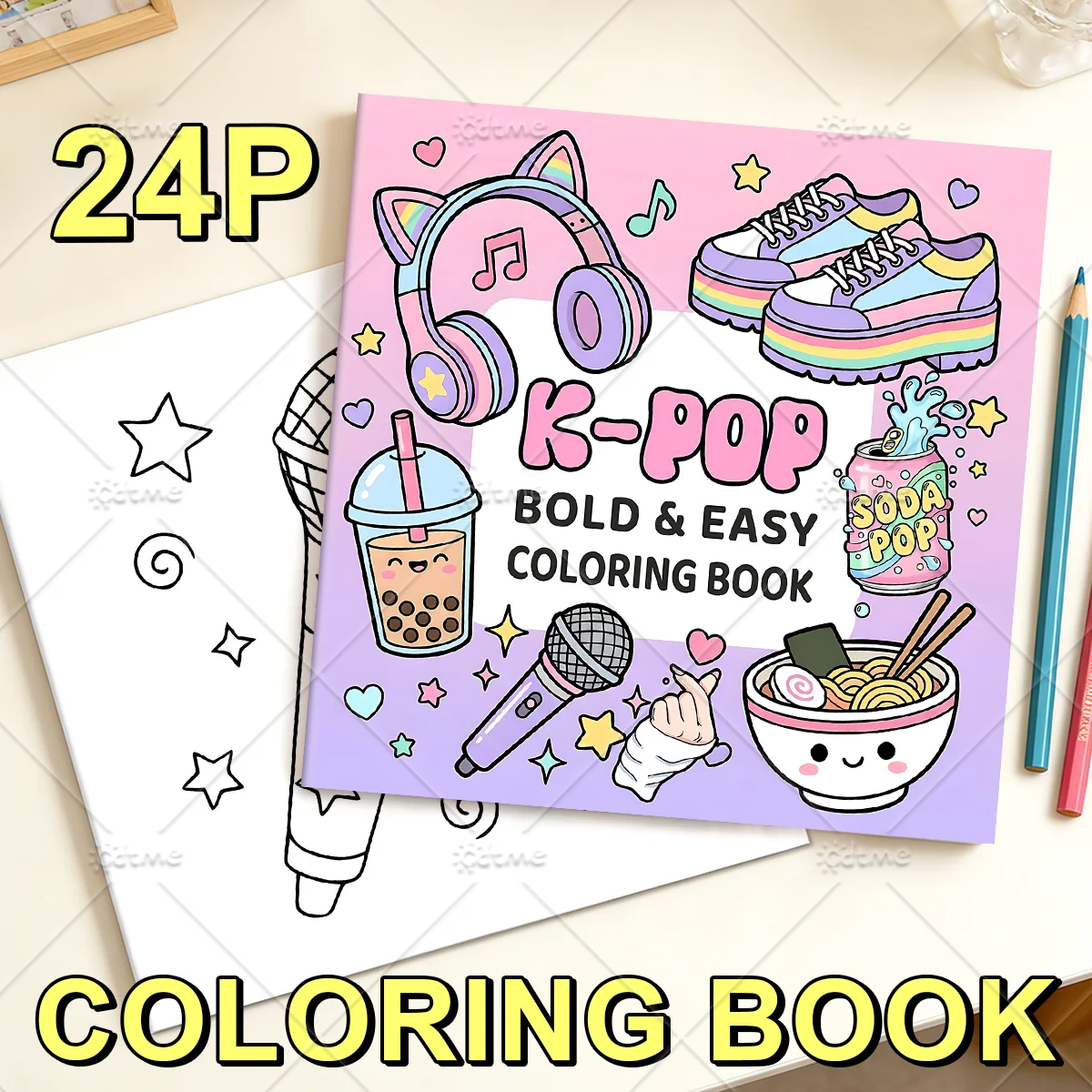 K-POP Coloring Book for Adults Featuring Cartoon Bold-easy Patterns for Relaxation Teens DIY Painting Drawing Books