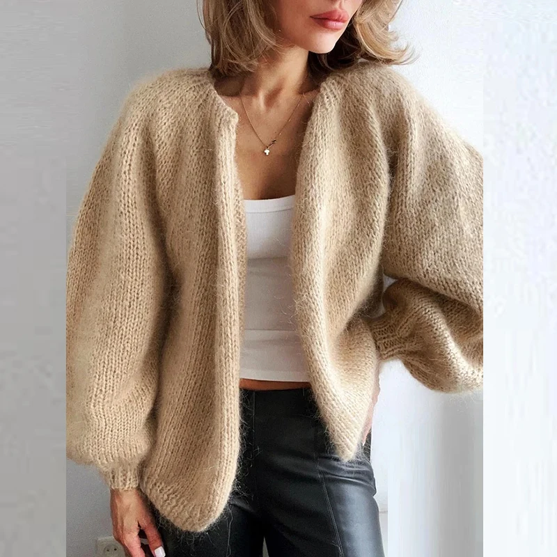 New Elegant Autumn Winter Knitted Sweater Cardigan Women Long Sleeve Coat Solid Color Short Jackets For Women Warm Outwear 2024