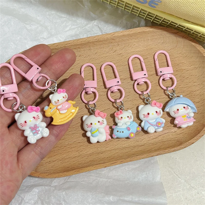 New Sanrio Trojan Horse Hello Kitty Resin Pendant Keychain Anime Umbrella Kitty Children Bags Baby Bottle Keyring Girls Gifts