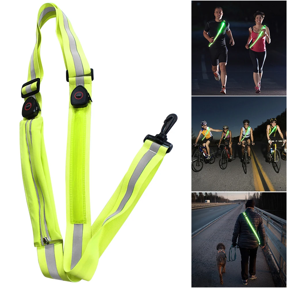 LED Reflective Straps High Visibility Shoulder Strap USB Rechargeable Jogging Reflective Band for Night Outdoor Running Hiking