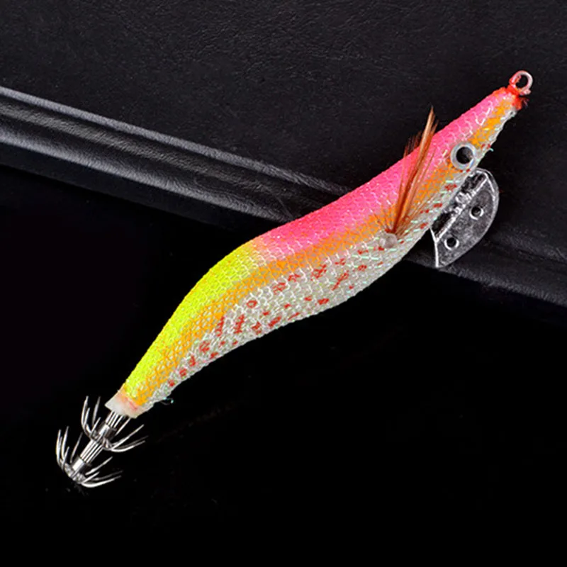 2.5# 3.0# 3.5# Luminous Squid Jigging Fishing Lure Wood Shrimp with Noisy Ball Octopus Squid Jig Hooks Cuttlefish Saltwater Bait