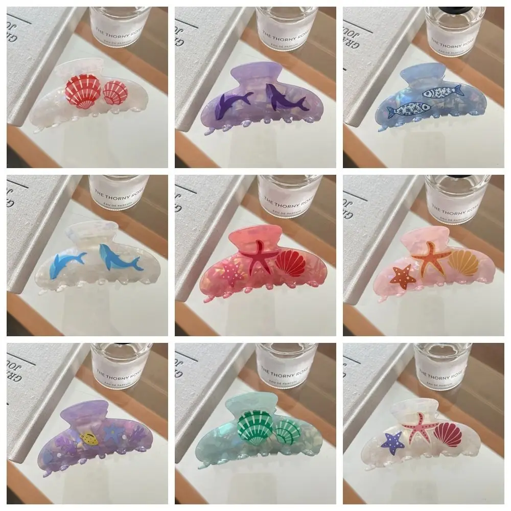 Pinza para el pelo de Animal del océano dulce, pinza para el pelo de concha de ácido acético de estilo coreano, pinza para el pelo de cola de caballo alta, accesorios para el cabello, Clip geométrico de tiburón