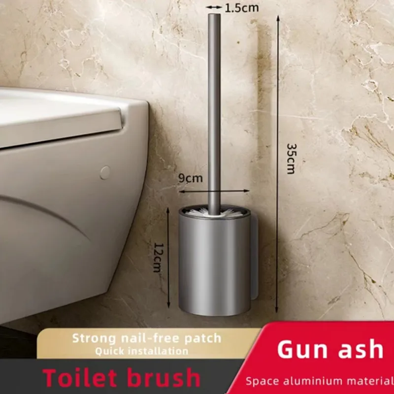 Space aluminum toilet brush no dead Angle washing toilet brush wall hanging perforation-free toilet cleaning equipment