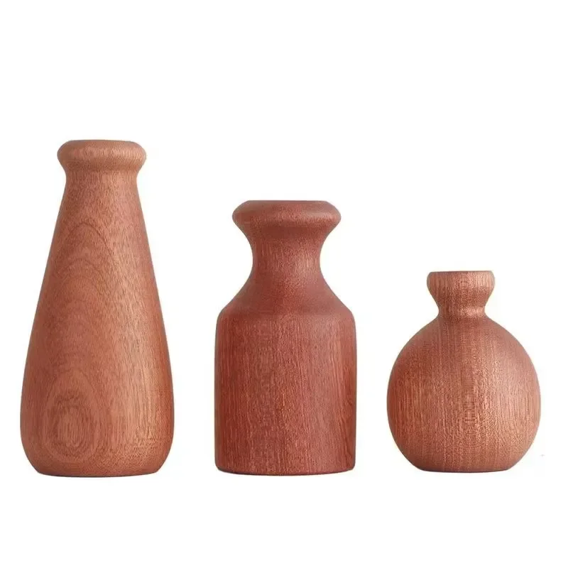 Natural Solid Wood Desktop Vase Handmade Wooden Flower Pot Home Decoration Crafts