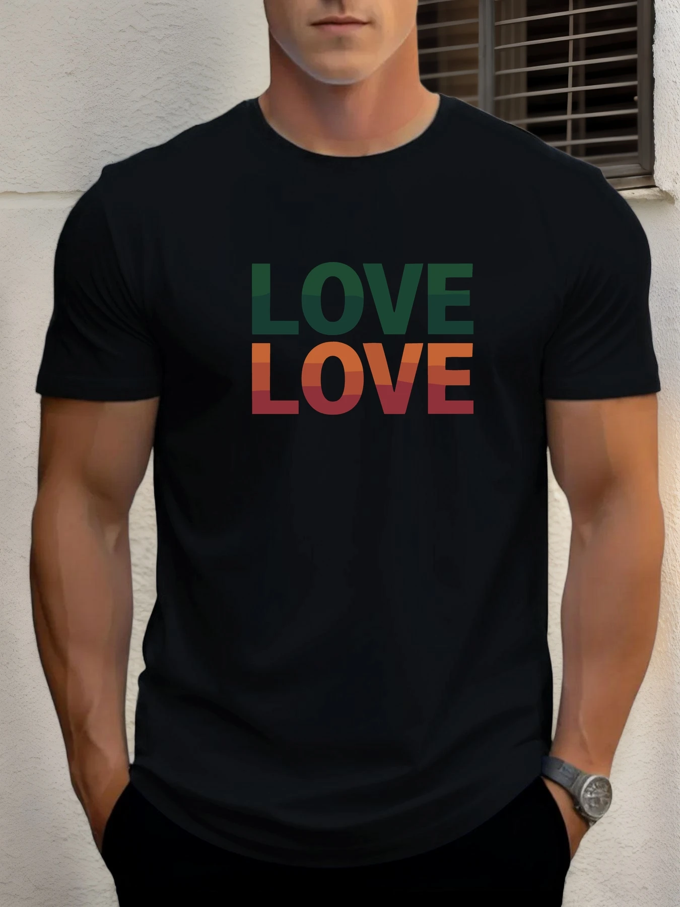 

Pop Men's Cotton T-shirt, Summer Round Neck Short Sleeves, LOVE Printed Breathable Street Clothing Fashion Cool T-shirt