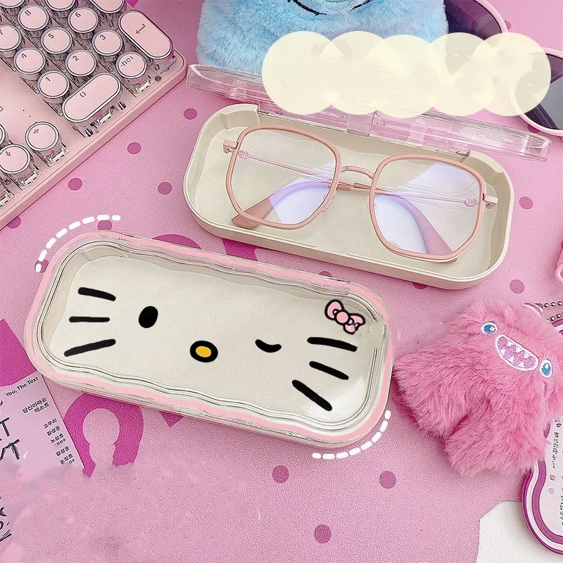 

New Kawaii Sanrio Hello Kitty Glasses Storage Box Anime Cute Cartoon Girly Heart Sunglasses Protective Case Gifts for Girls