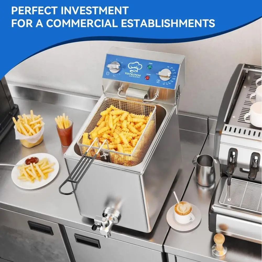 8.5Qt Electric Fryer with Oil Drain Timer Solid Wire Mesh Basket Precise Temperature Control Easy Clean High Power Heating