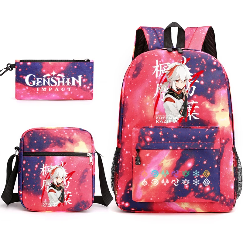 3-piece backpack Genshin Impact print backpack is suitable for teenagers, girls, boys, travel backpacks, children's school bags