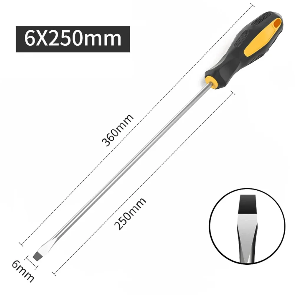 12Inch Long Slotted Cross Screwdriver Magnetic Slotted Screwdriver With Rubber Handle Tools Accessories 250mm*6mm