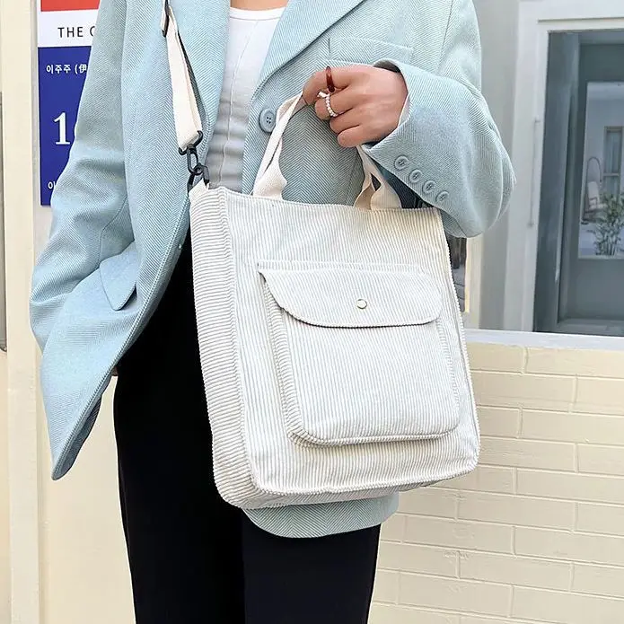 Corduroy Bag for Women 2023 Shopper Bag Designer Handbag Autumn and Winter Girls Student Bookbag Female Canvas Shoulder Tote Bag