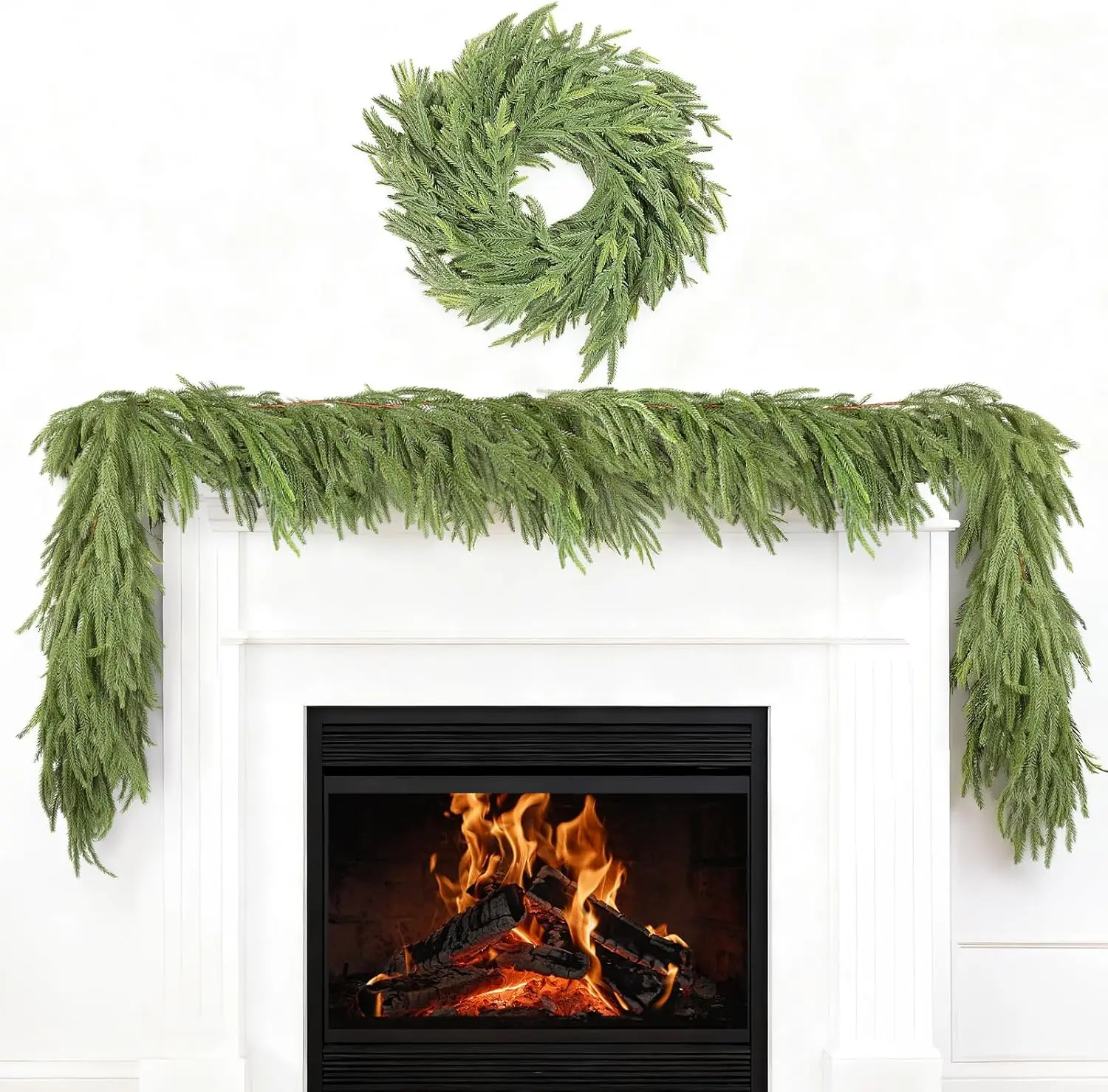 

Искусственная рождественская гирлянда 6 футов с 18-дюймовым венком, имитация живой зелени Real Touch для праздничного декора на столе, каминной полке, стене, камине