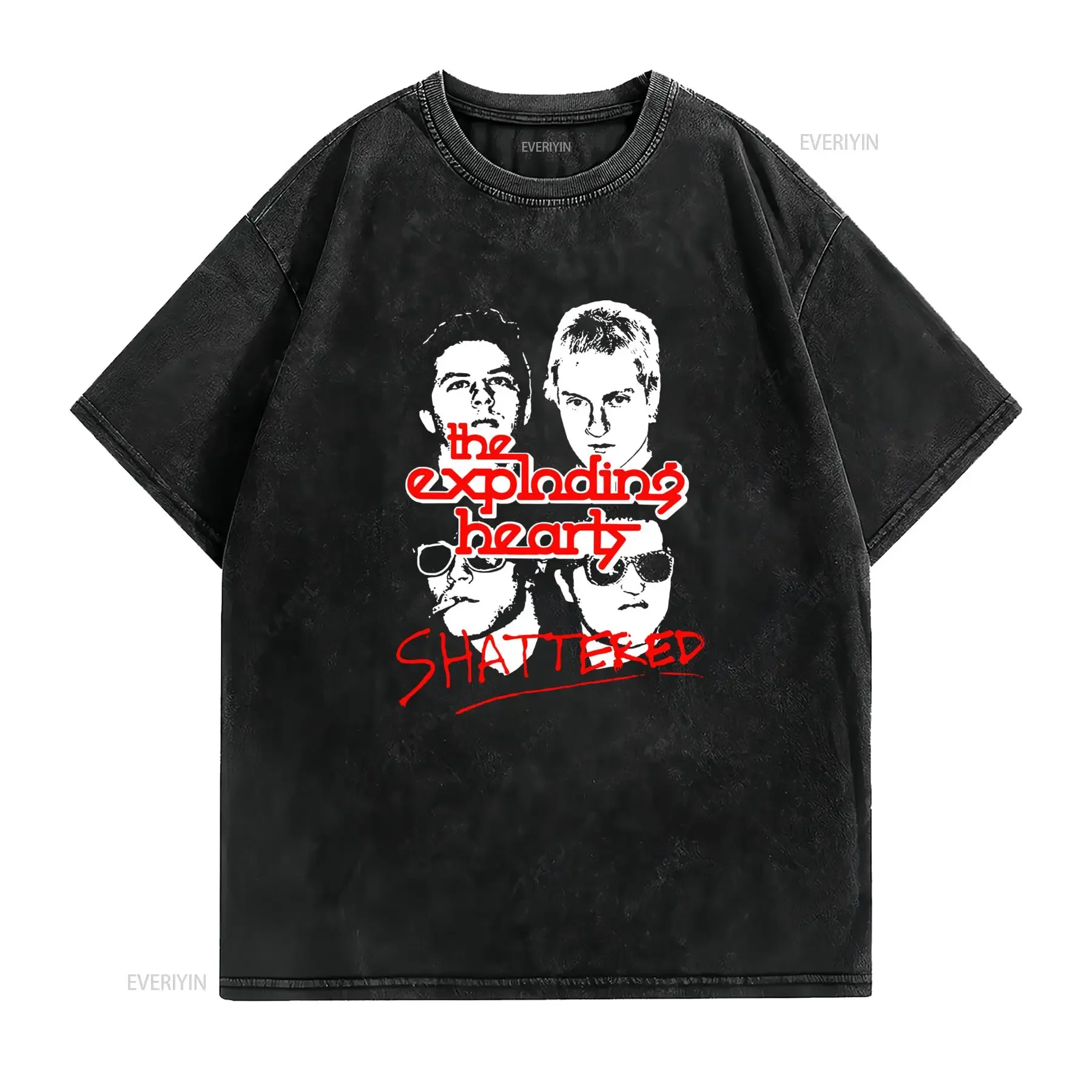 Retro Punk Rock The Exploding Hearts Band Line Art Print Casual Streetwear T Shirt vintage Washed Top For Everyday Wear