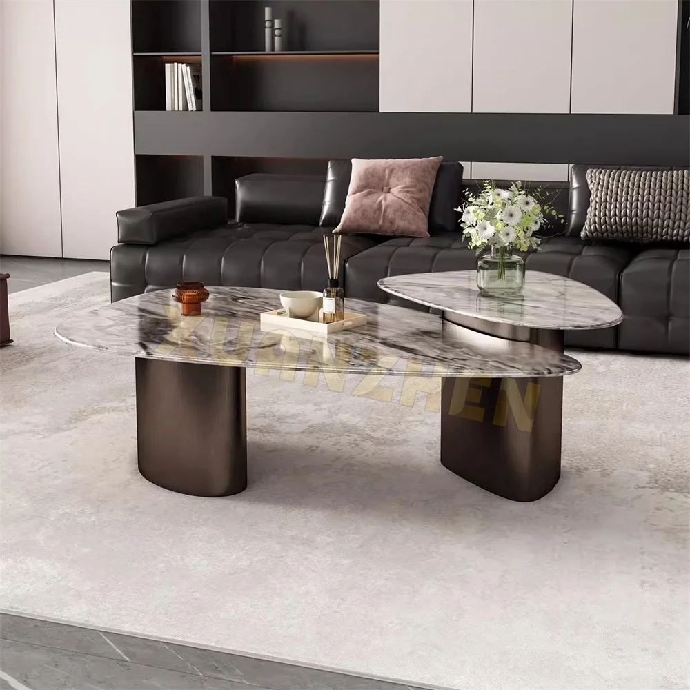 

Xuanzhen Living Room Furniture Italian Smart Center Table Luxury Stone Travertine Coffee Table Set Modern Marble Coffee Table